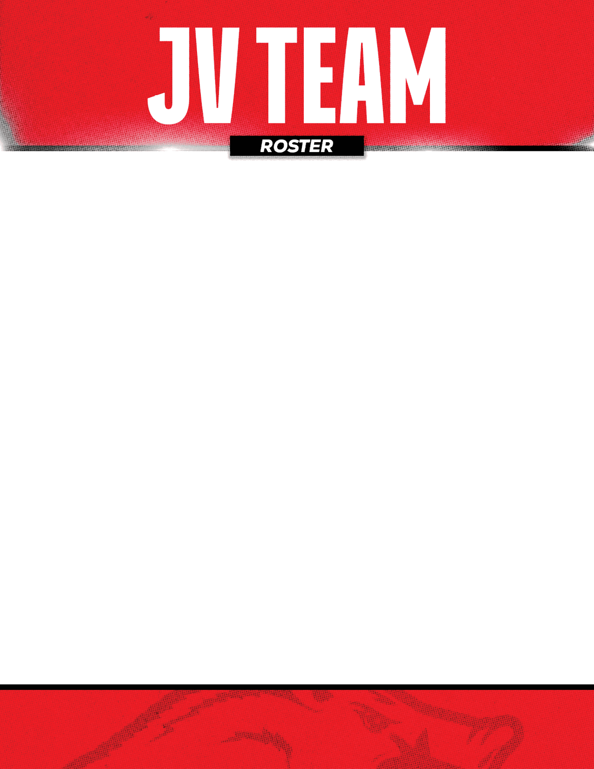 JV Team roster header with bold white text on a red background and a black label reading roster below it. Descripci n generada con IA