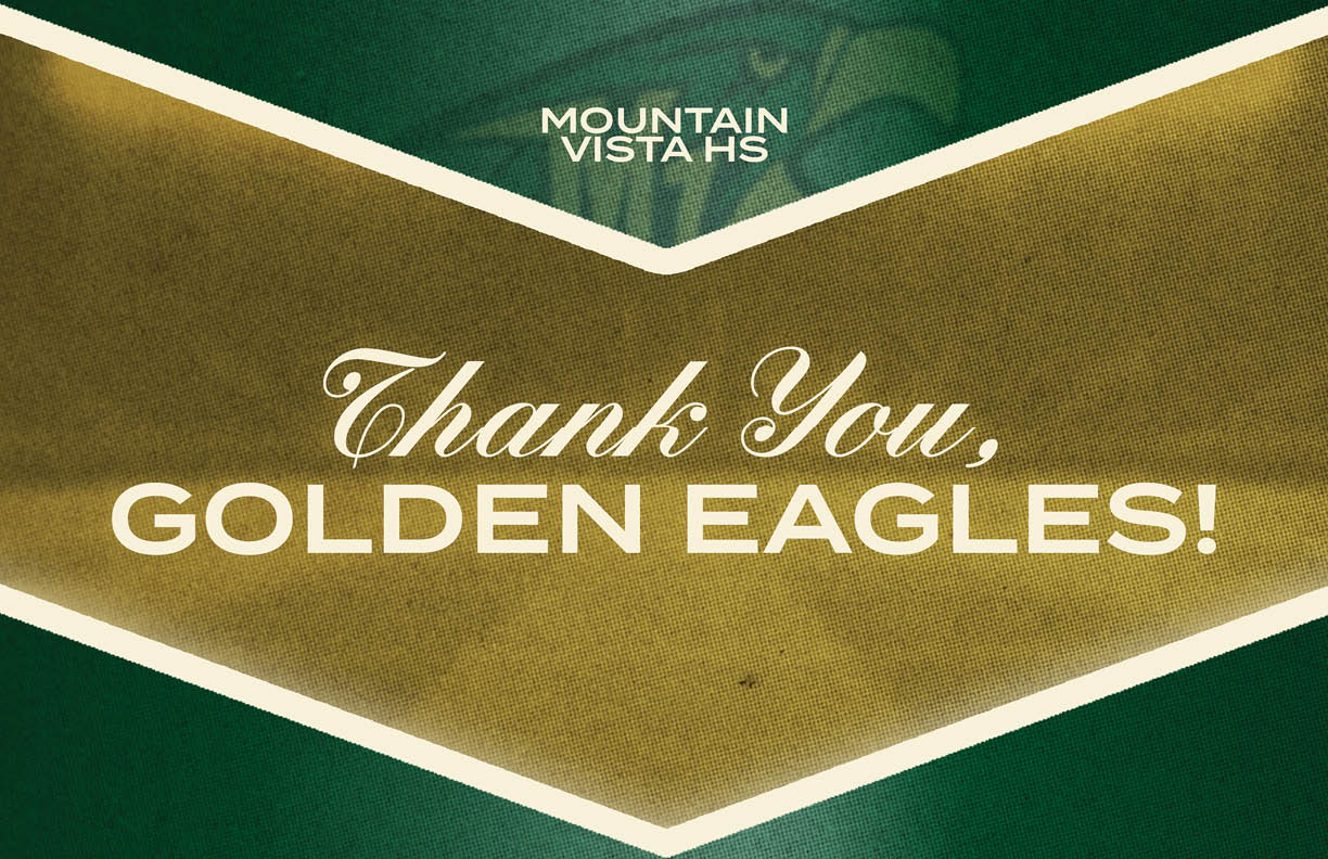A green and gold sign that says Thank You Golden Eagles. Description generated by AI