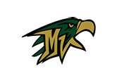 A green and yellow bird with the letter M on its chest. Description generated by AI