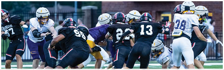 A group of football players on a field. Description generated by AI