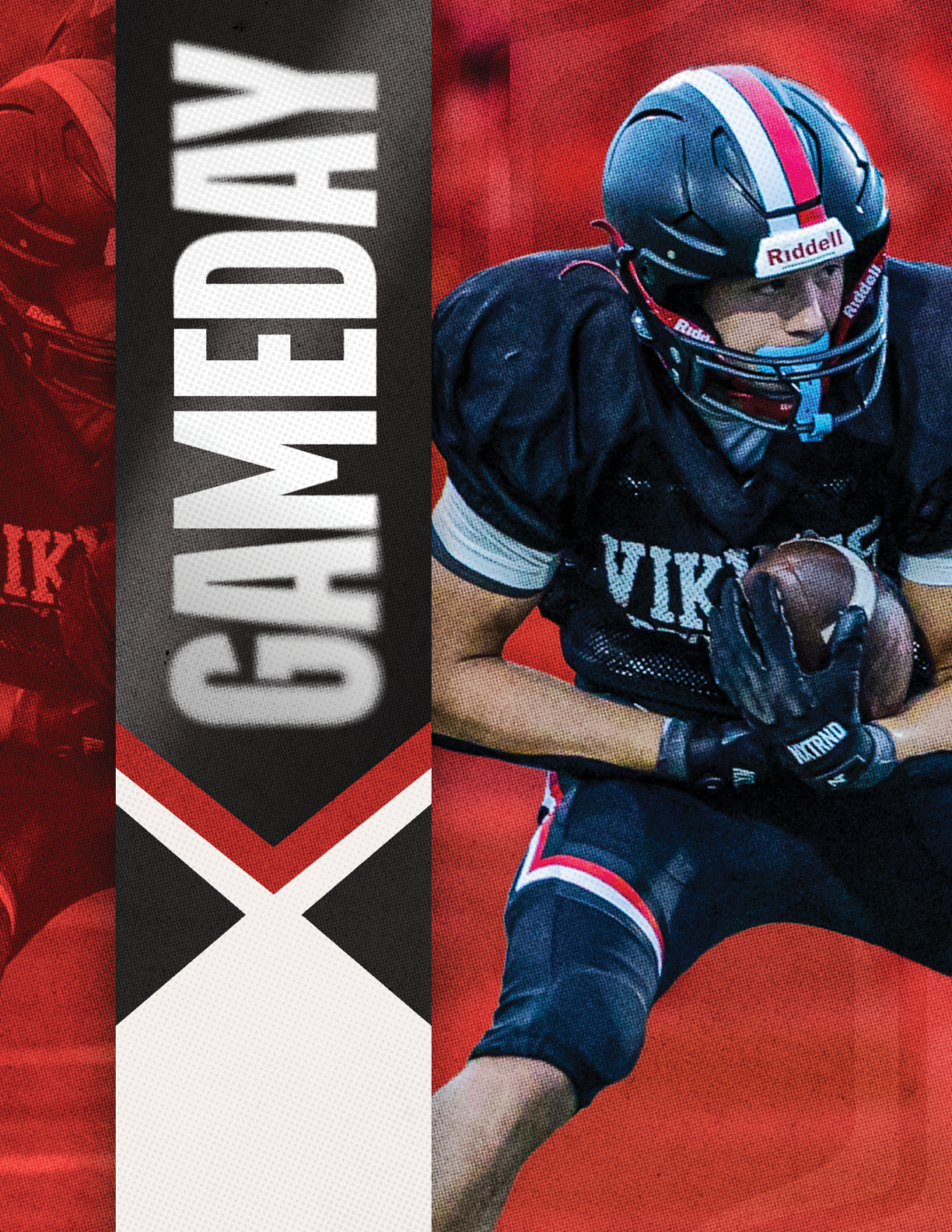 A football player wearing a black jersey with the word Viking on it. Description generated by AI