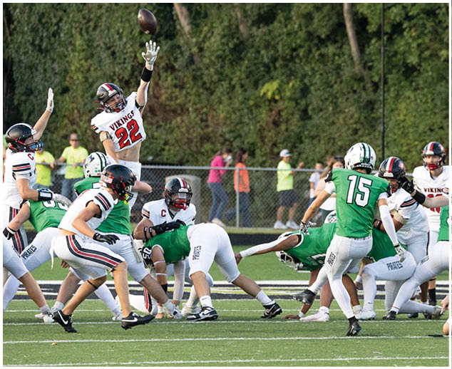 A football player wearing a green jersey with the number 15. Description generated by AI
