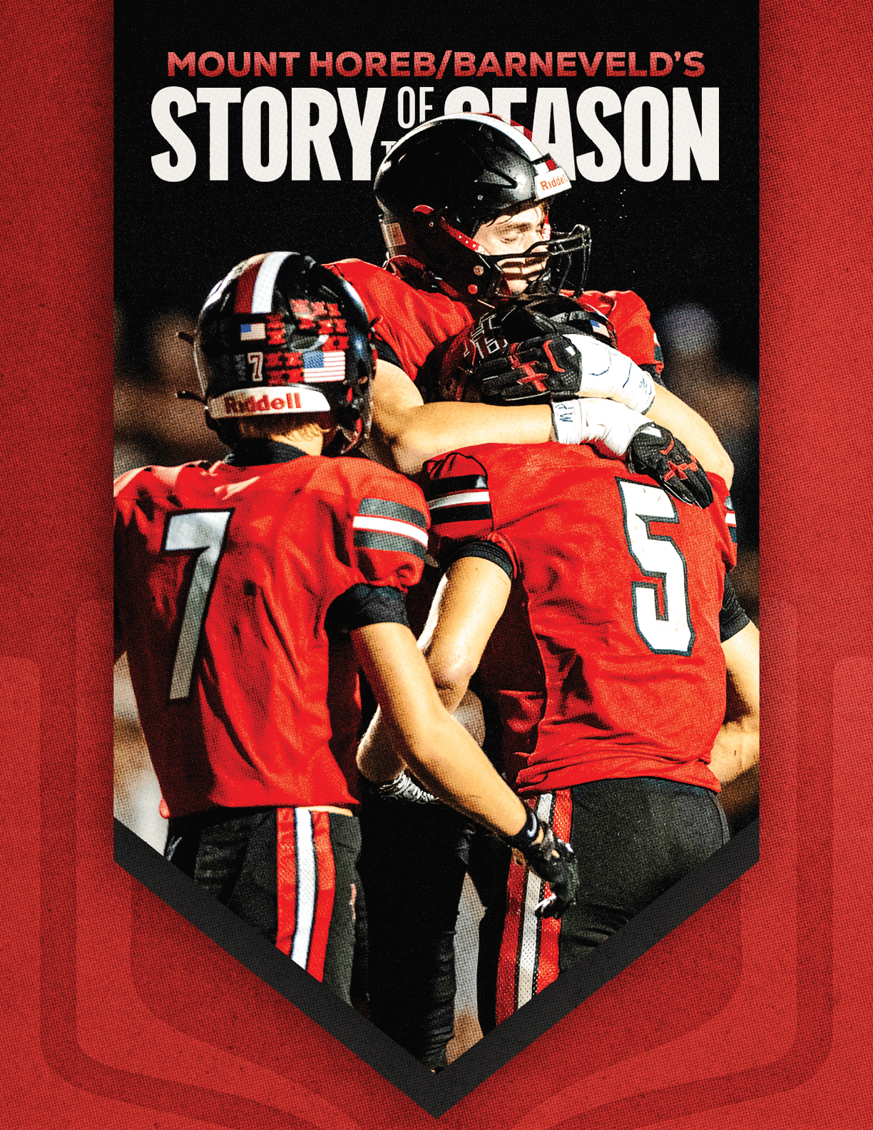 A football team celebrating a touchdown. Description generated by AI