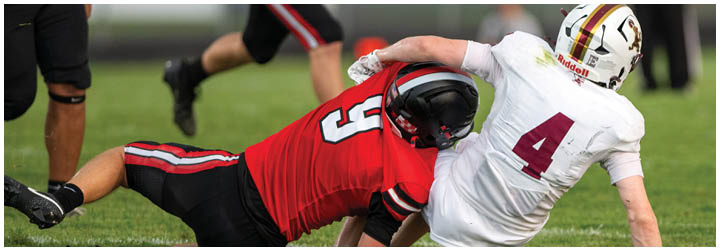 A football player in a red jersey slides into the end zone. Description generated by AI