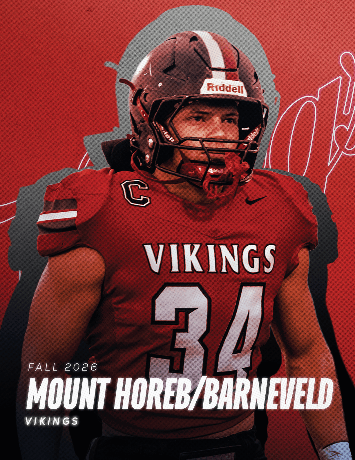 A football player wearing a red jersey with the number 34 on it. Description generated by AI