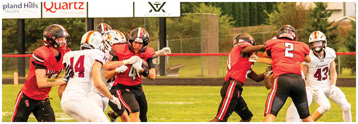 A group of football players on a field. Description generated by AI