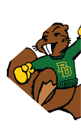A cartoon beaver wearing a green and yellow sweater. Description generated by AI