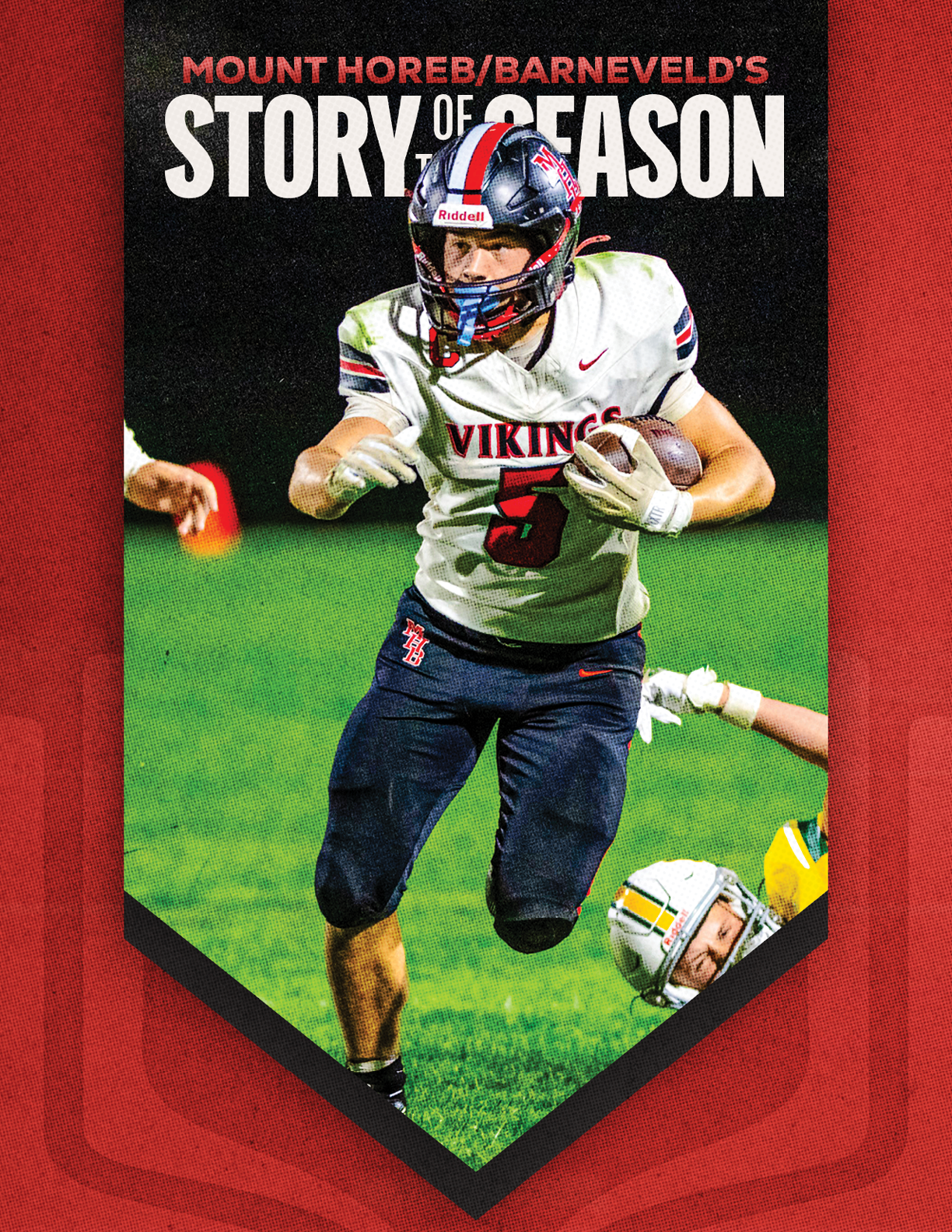 A football player wearing a helmet and jersey with the number 5 on it. Description generated by AI