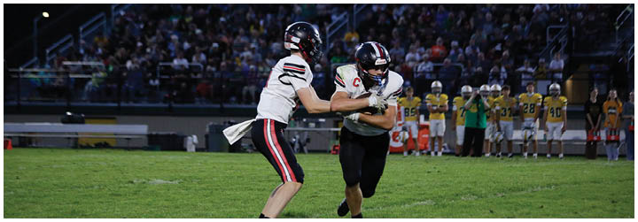 Two football players are fighting for the ball. Description generated by AI
