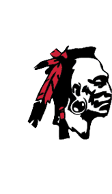 A black and red Indian head logo. Description generated by AI