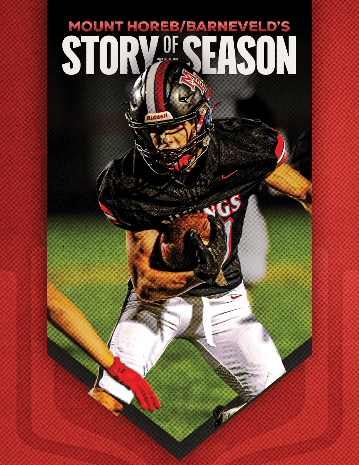A football player wearing a helmet and jersey with the number 5 on it. Description generated by AI