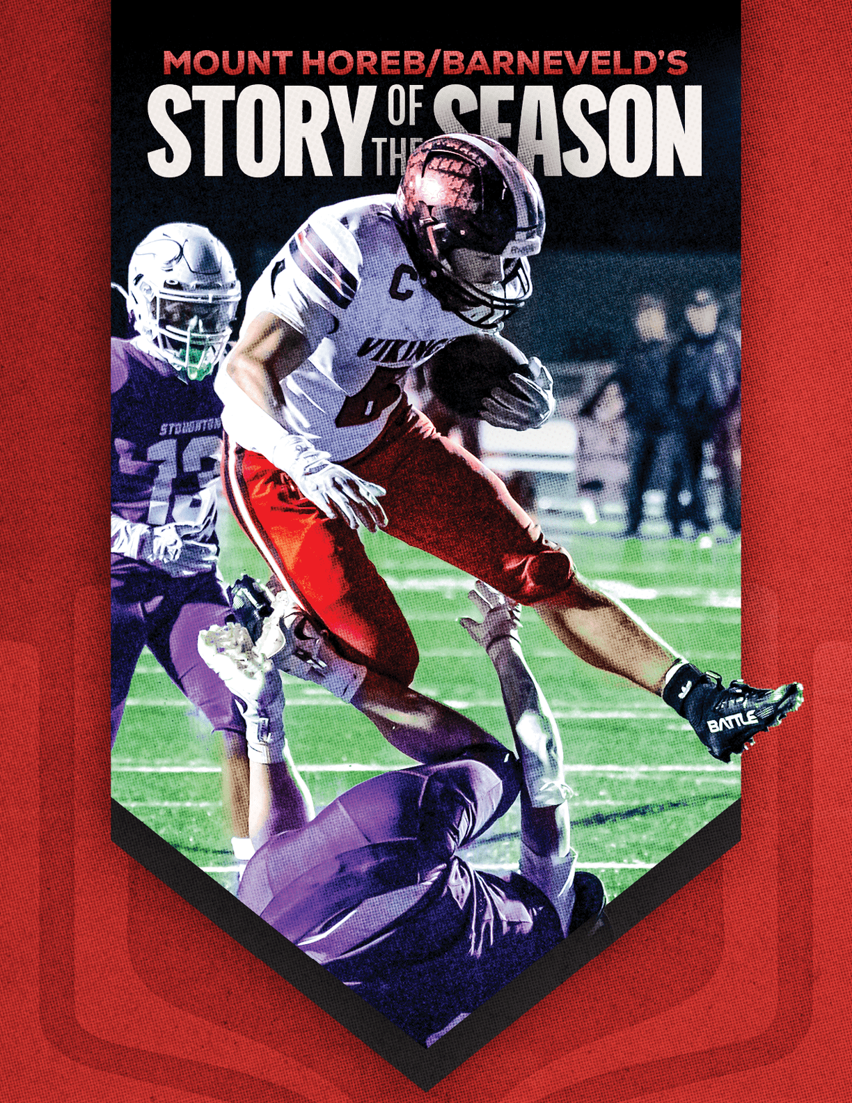 A football player wearing a helmet and jersey with the number 5 on it. Description generated by AI