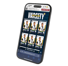 A cell phone with a football game app on it. Description generated by AI