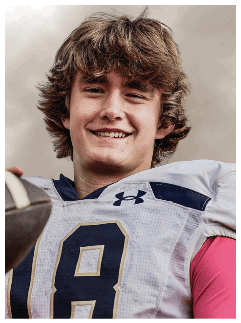 A football player wearing a white jersey with the number 18 on it. Description generated by AI
