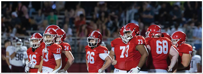 A group of football players on a field. Description generated by AI