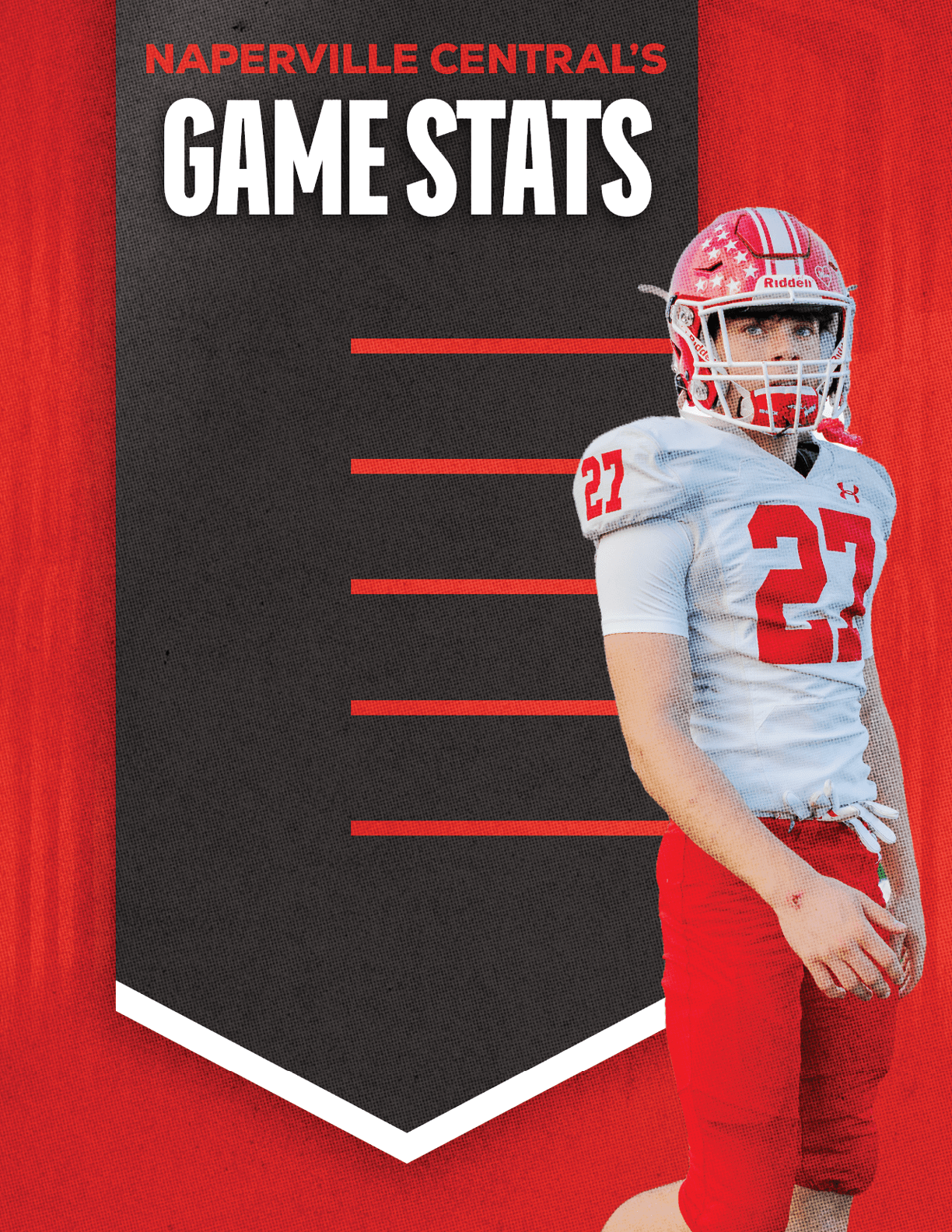 A football player wearing a blue and red jersey. Description generated by AI