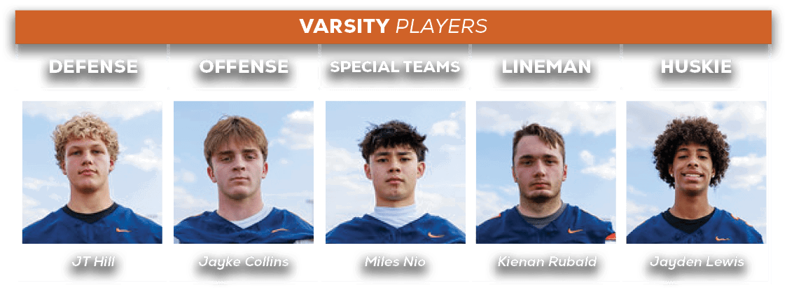 varsity players,HUSKIE,lineman,SPECIAL TEAMS,offense,defens