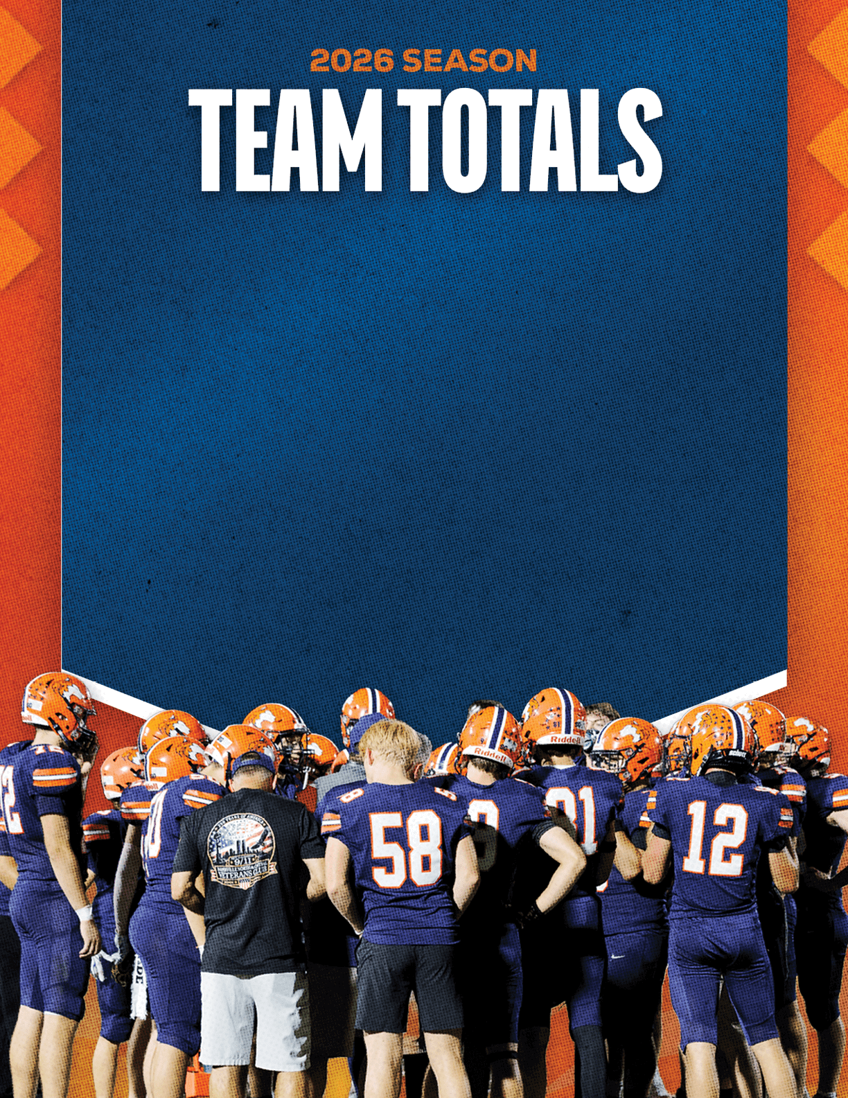 A group of football players standing on the field. Description generated by AI