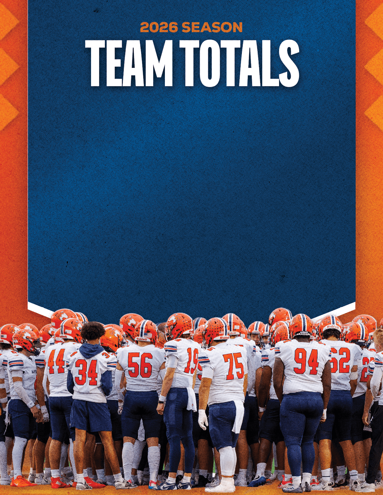 A group of football players standing on the field. Description generated by AI
