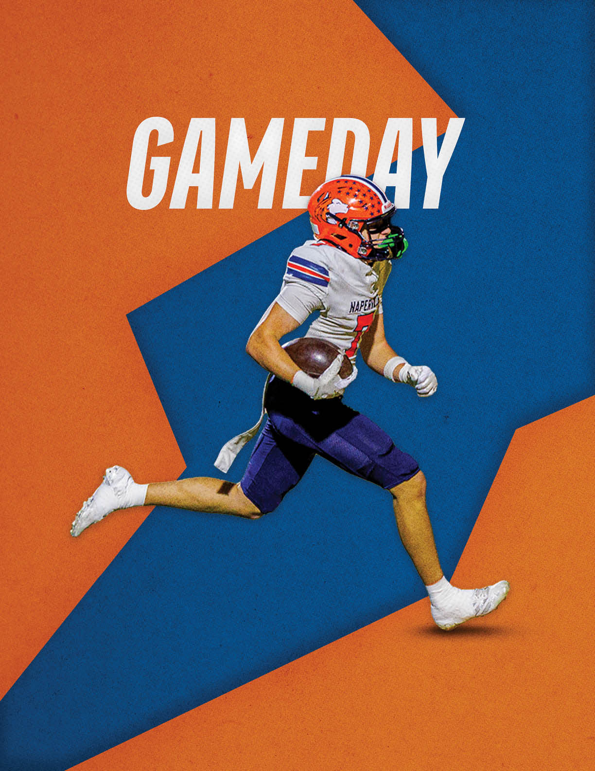 A football player running with a football. Description generated by AI
