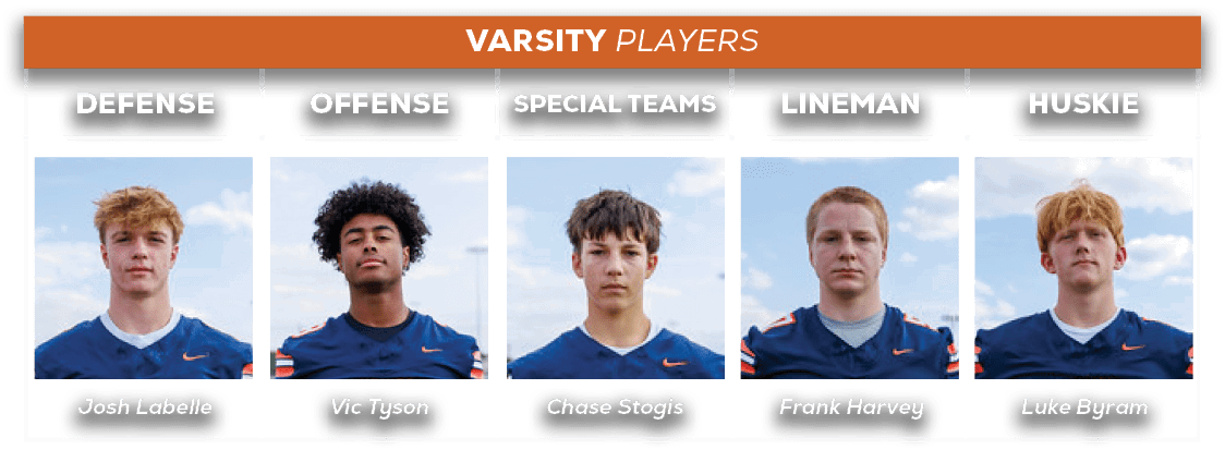 varsity players,HUSKIE,lineman,SPECIAL TEAMS,offense,defens