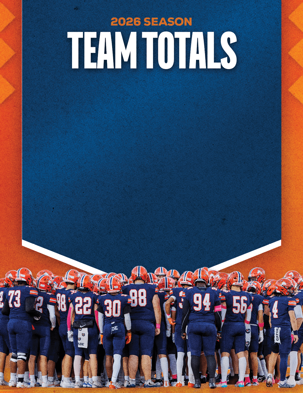 A group of football players standing on the field. Description generated by AI