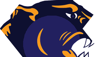 A blue and white bull head. Description generated by AI