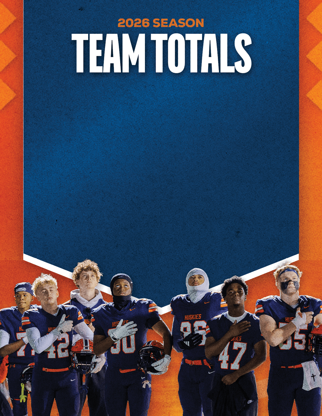 A group of football players standing on the field. Description generated by AI