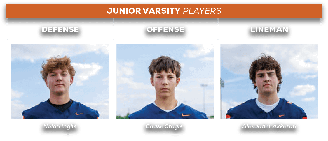 junior varsity players,Alexander Akkeron,Chase Stogis,Nolan Inglis,lineman,offense,defens
