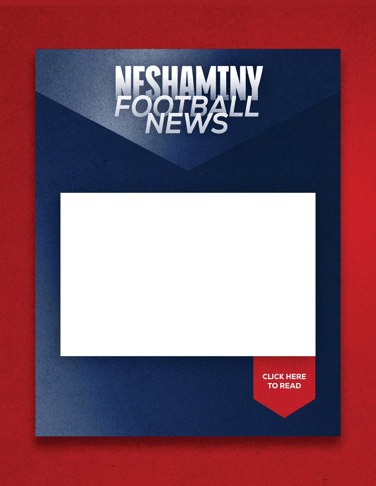 A red and blue sign with a blank space for a headline. Description generated by AI