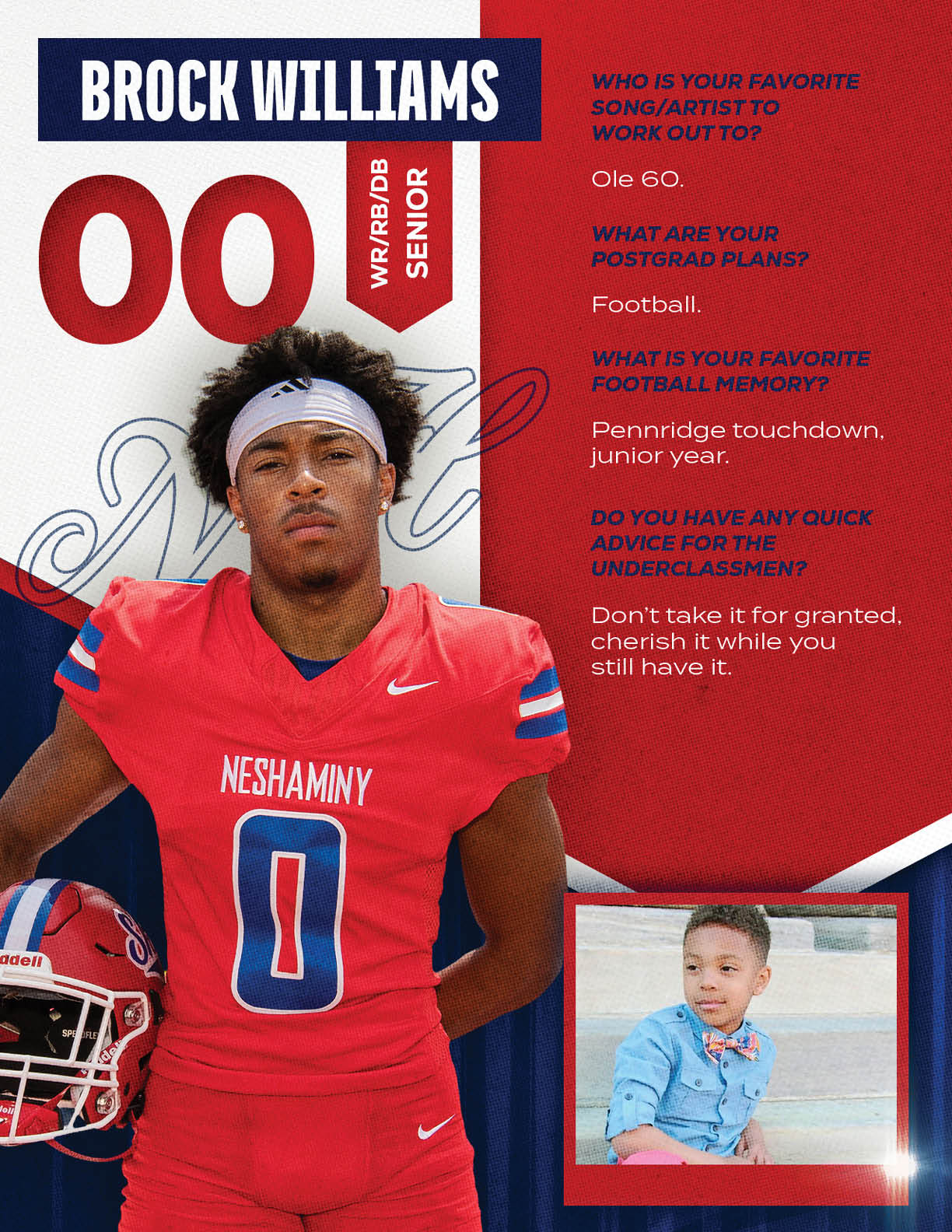 A football player wearing a blue and red jersey with the number 15 on it. Description generated by AI
