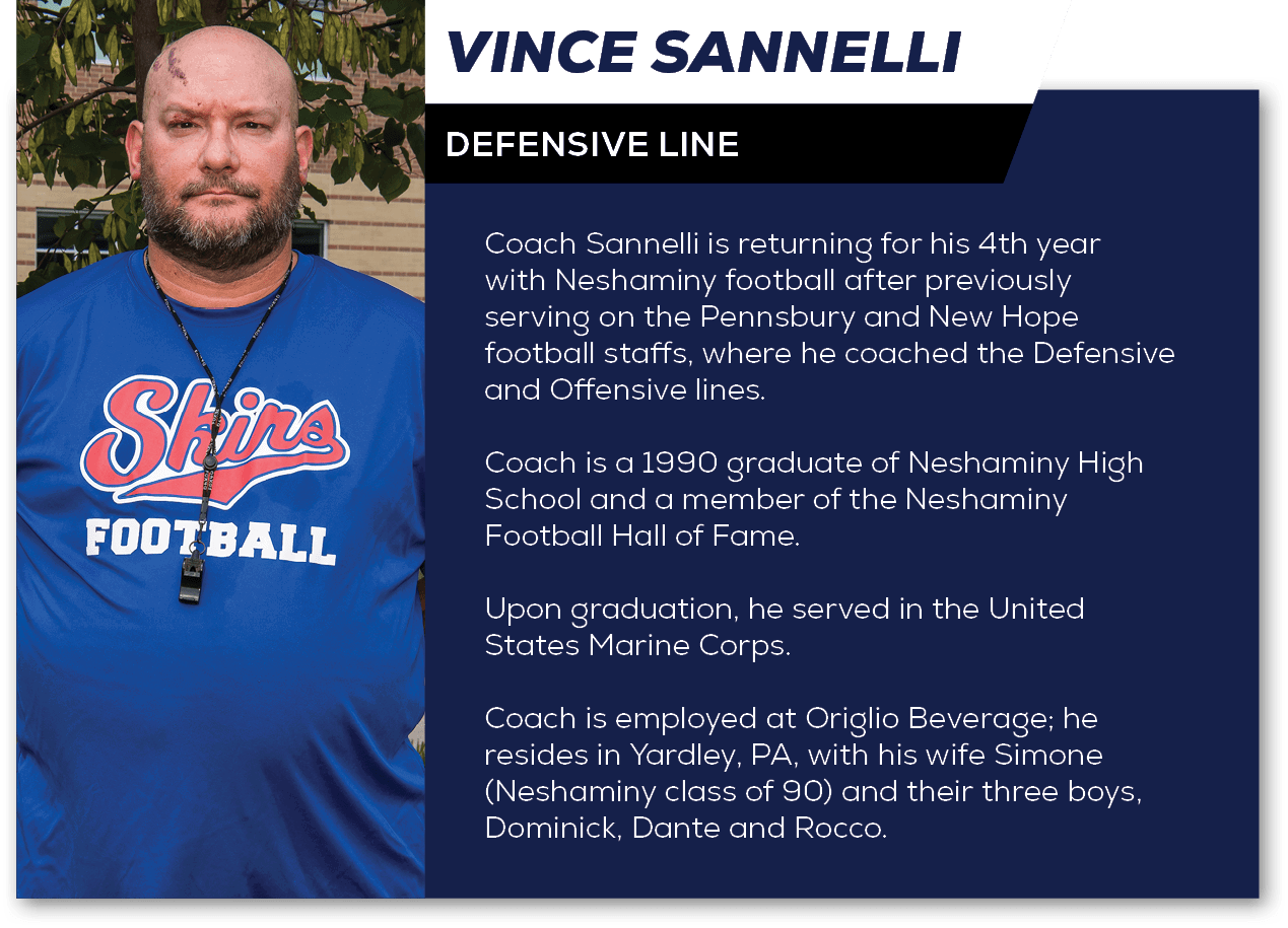 Coach Sannelli is returning for his 4th year with Neshaminy football after previously serving on the Pennsbury and Ne...
