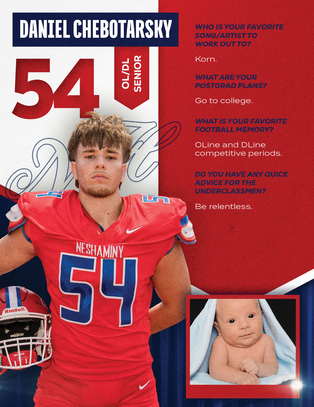 A football player wearing a blue and red jersey with the number 15 on it. Description generated by AI