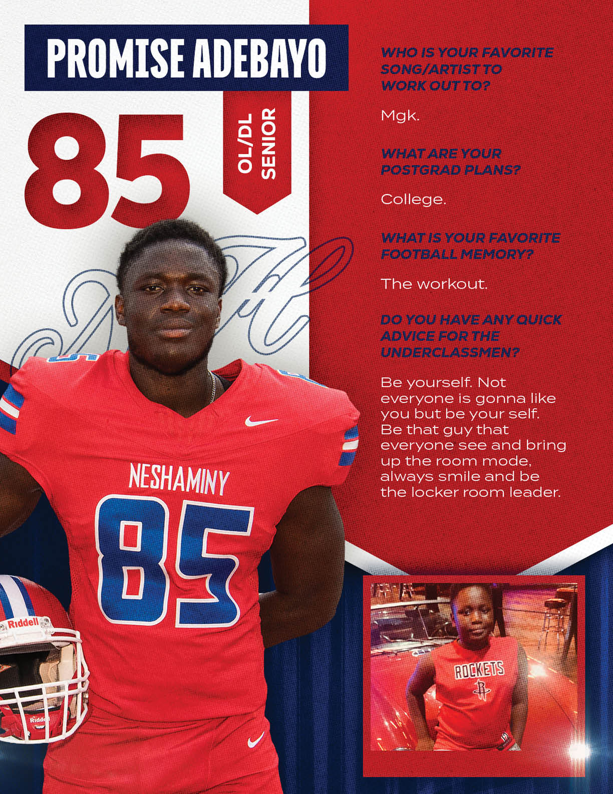 A football player wearing a blue and red jersey with the number 15 on it. Description generated by AI