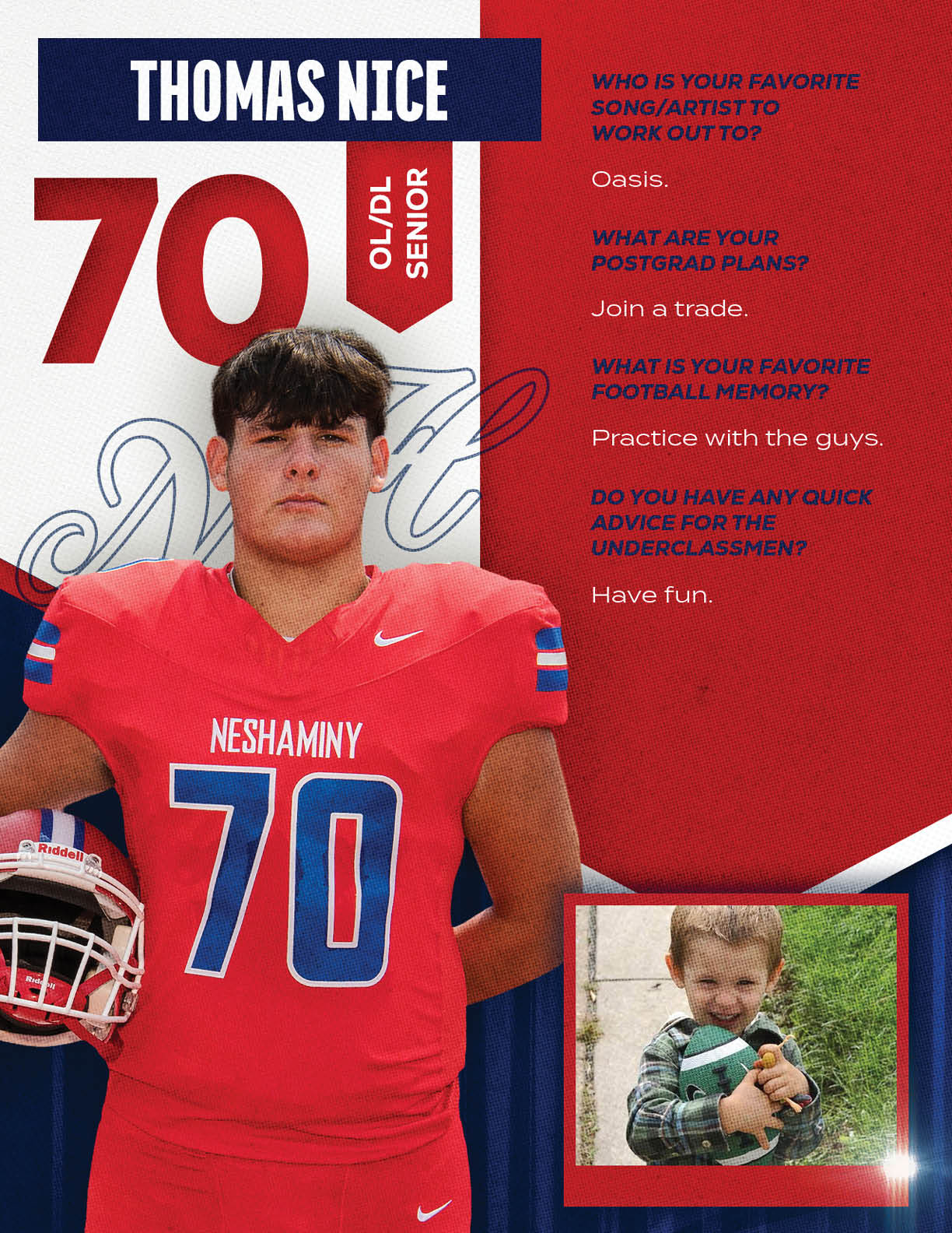 A football player wearing a blue and red jersey with the number 15 on it. Description generated by AI
