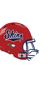 A red football helmet with navy blue faceguard and the word “Skins" written in navy blue script on the side. Description generated by AI