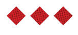 Three red diamond shapes with a subtle black checkered pattern arranged in a horizontal row on a white background. Description generated by AI
