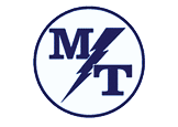 A circular logo with the letters M and T separated by a diagonal lightning bolt. Description generated by AI