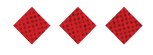 Three red diamonds with a black grid pattern arranged horizontally on a white background. Description generated by AI