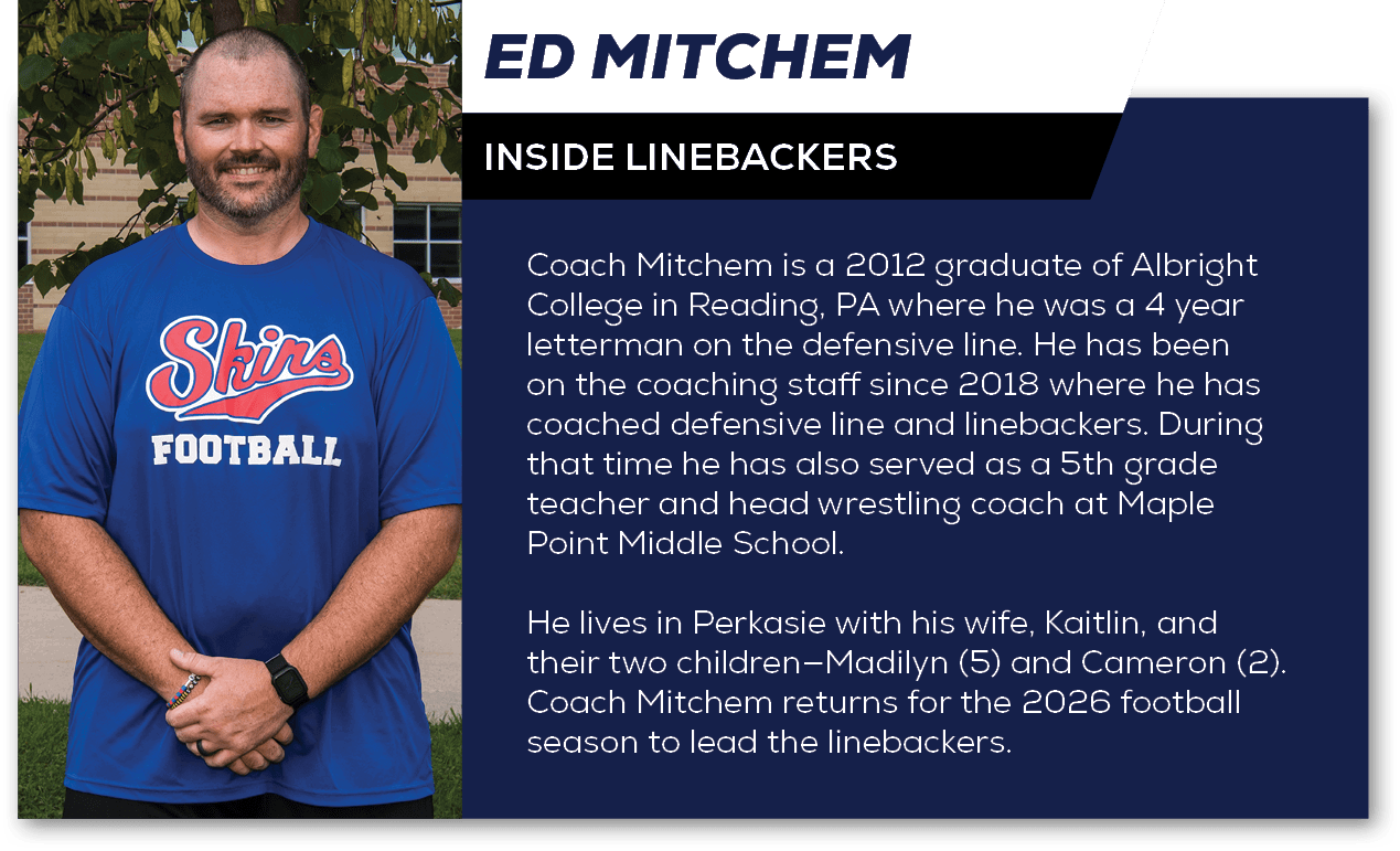 Coach Mitchem is a 2012 graduate of Albright College in Reading, PA where he was a 4 year letterman on the defensive ...