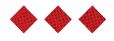 Three red diamond shapes with a black grid pattern are evenly spaced on a white background. Description generated by AI