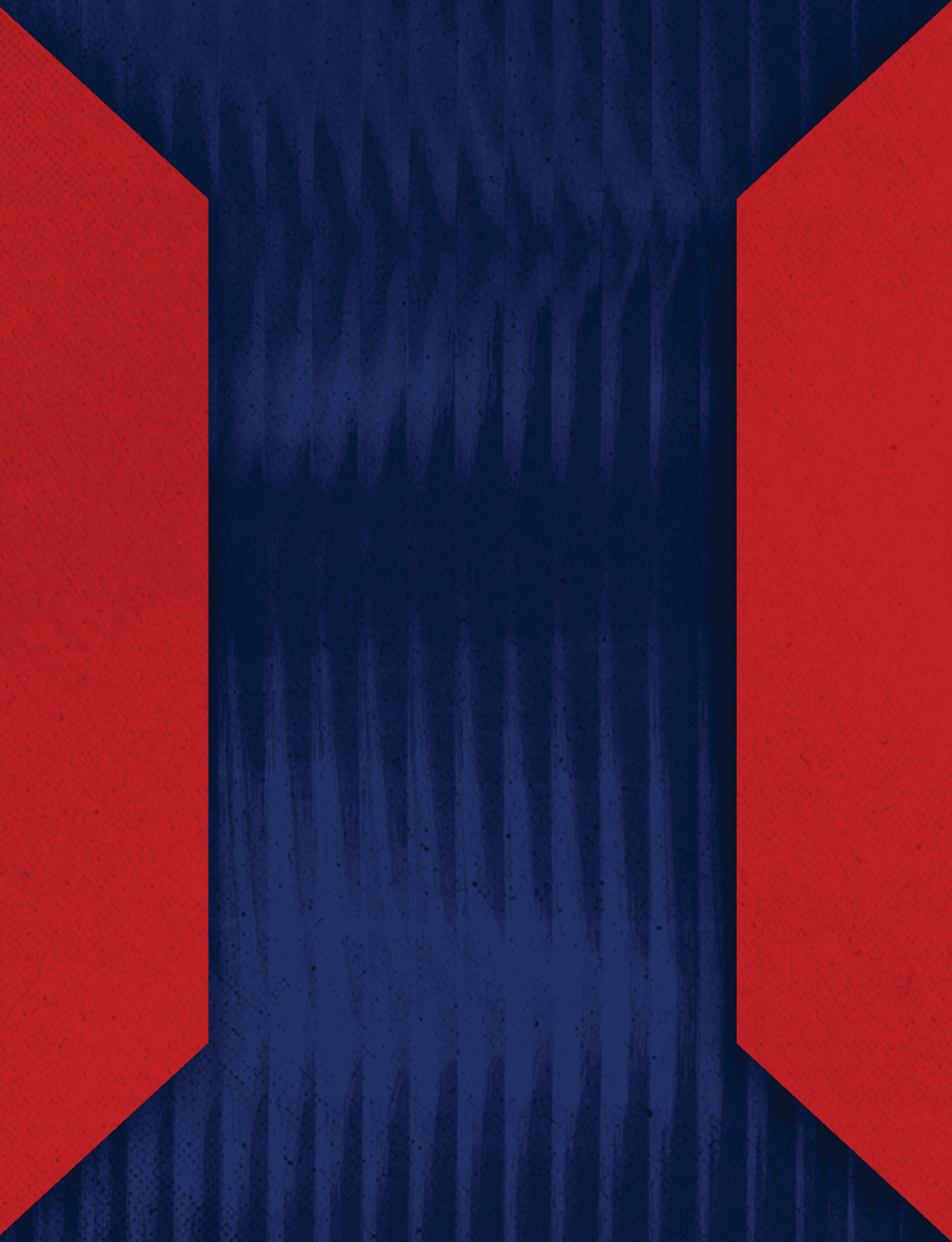 A dark blue background with a subtle textured pattern is flanked on the left and right by large red geometric shapes. Description generated by AI