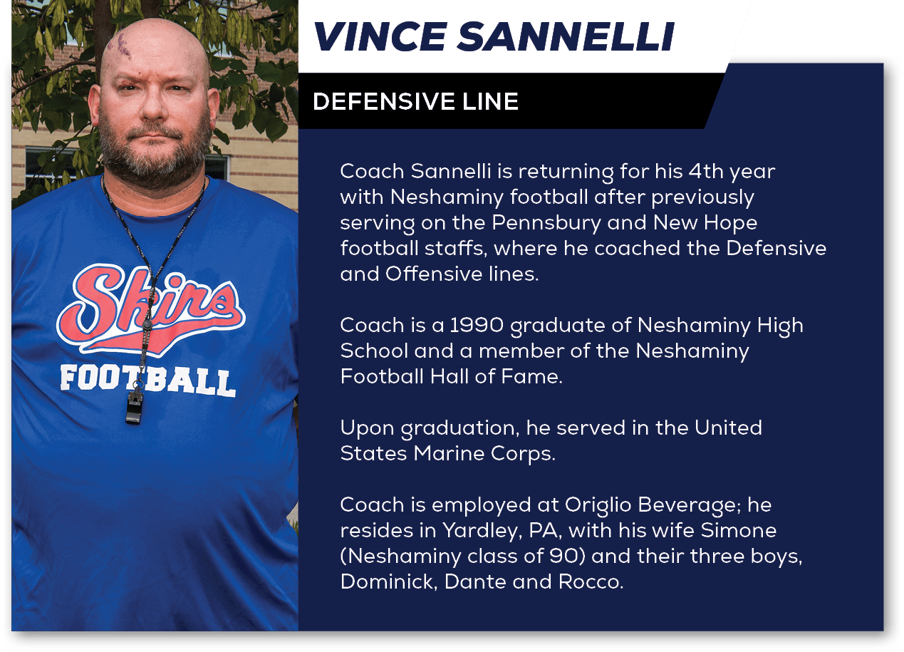 Coach Sannelli is returning for his 4th year with Neshaminy football after previously serving on the Pennsbury and Ne...