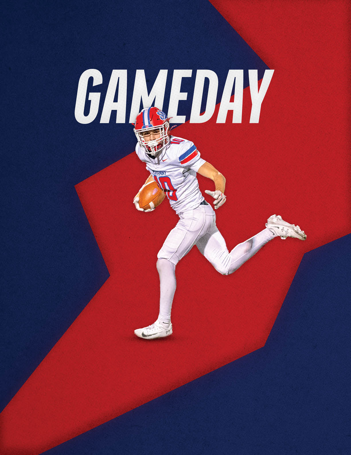 A football player running with a football. Description generated by AI