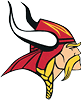 A Viking helmet with a red and white design. Description generated by AI