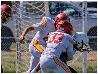 A group of football players on a field. Description generated by AI