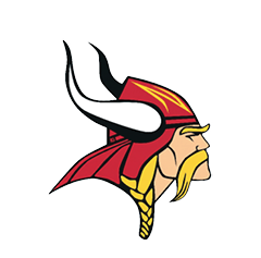 A Viking helmet with a red and white design. Description generated by AI
