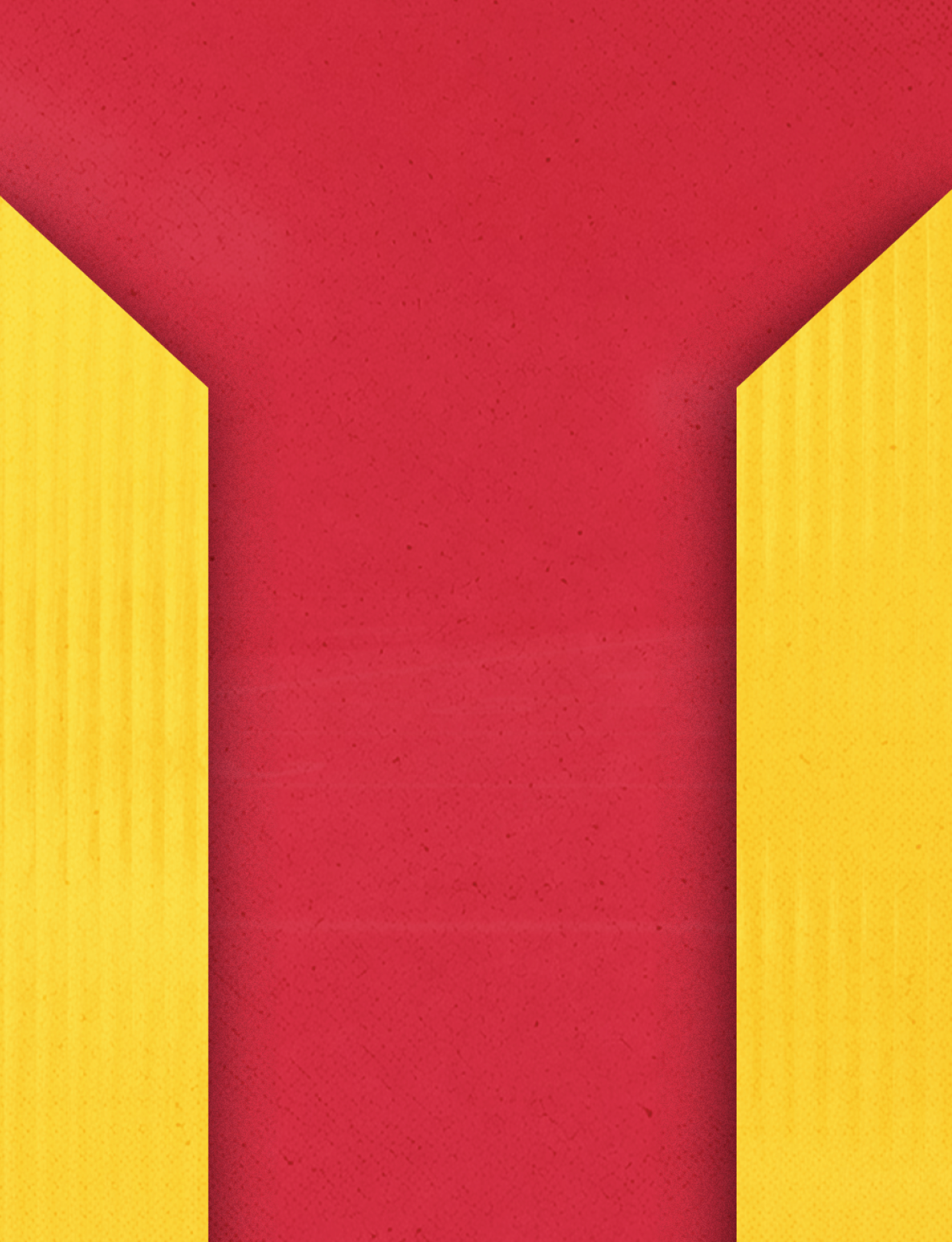 Three yellow and red triangles on a red background. Description generated by AI
