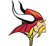 A Viking helmet with a red and white design. Description generated by AI