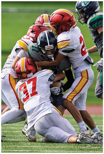 A group of football players on the field. Description generated by AI
